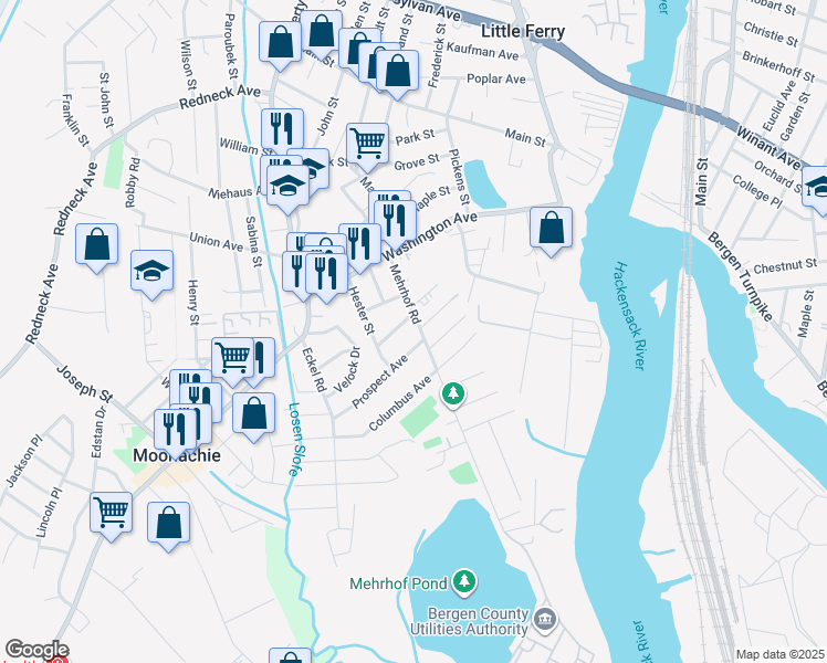 map of restaurants, bars, coffee shops, grocery stores, and more near 18 Prospect Avenue in Little Ferry