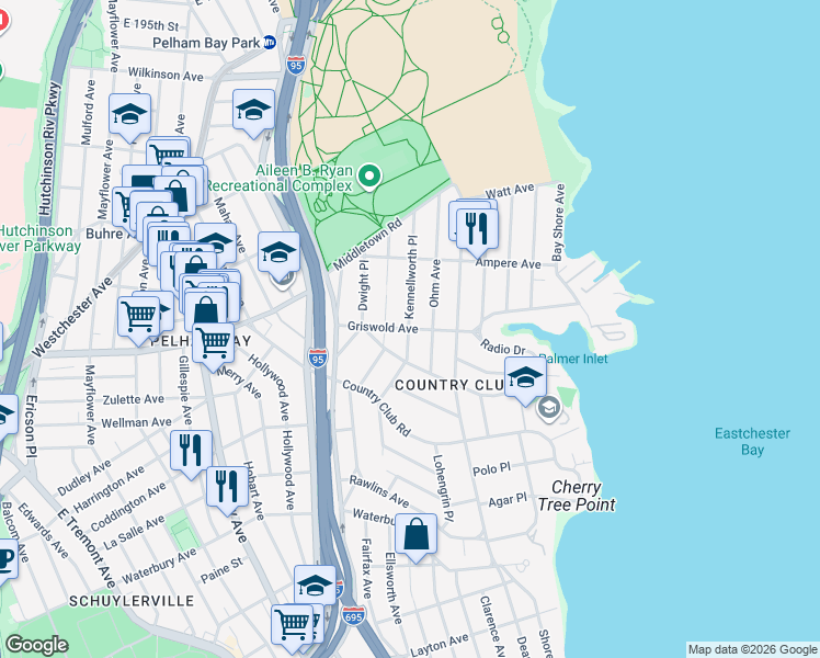 map of restaurants, bars, coffee shops, grocery stores, and more near 3159 Spencer Drive in Bronx