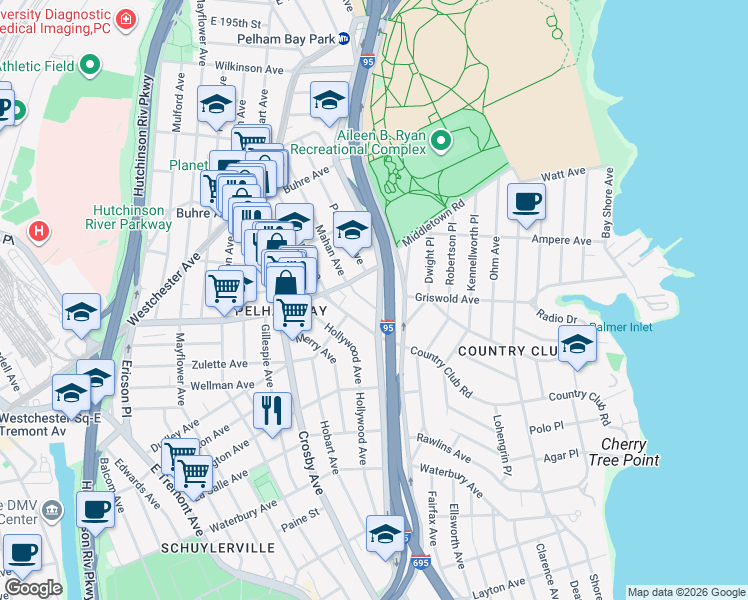map of restaurants, bars, coffee shops, grocery stores, and more near 1510 Jarvis Avenue in Bronx