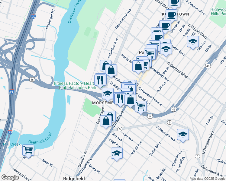 map of restaurants, bars, coffee shops, grocery stores, and more near in Ridgefield
