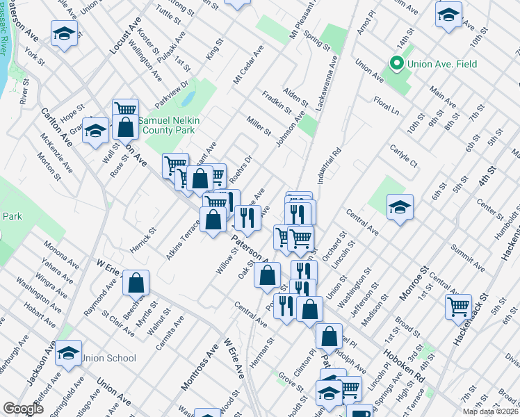 map of restaurants, bars, coffee shops, grocery stores, and more near 45 Wadsworth Street in Wallington