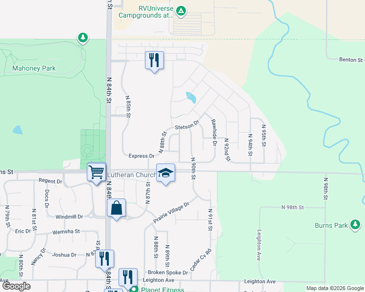 map of restaurants, bars, coffee shops, grocery stores, and more near 8904 Blacksmith Court in Lincoln