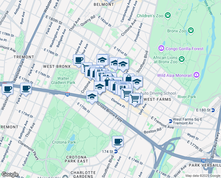 map of restaurants, bars, coffee shops, grocery stores, and more near 789 Elsmere Place in Bronx