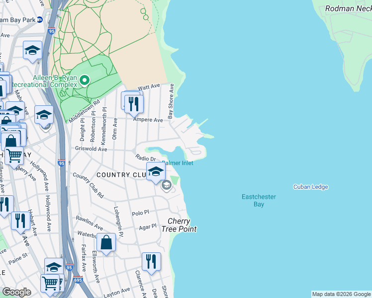 map of restaurants, bars, coffee shops, grocery stores, and more near 1436 Outlook Avenue in Bronx