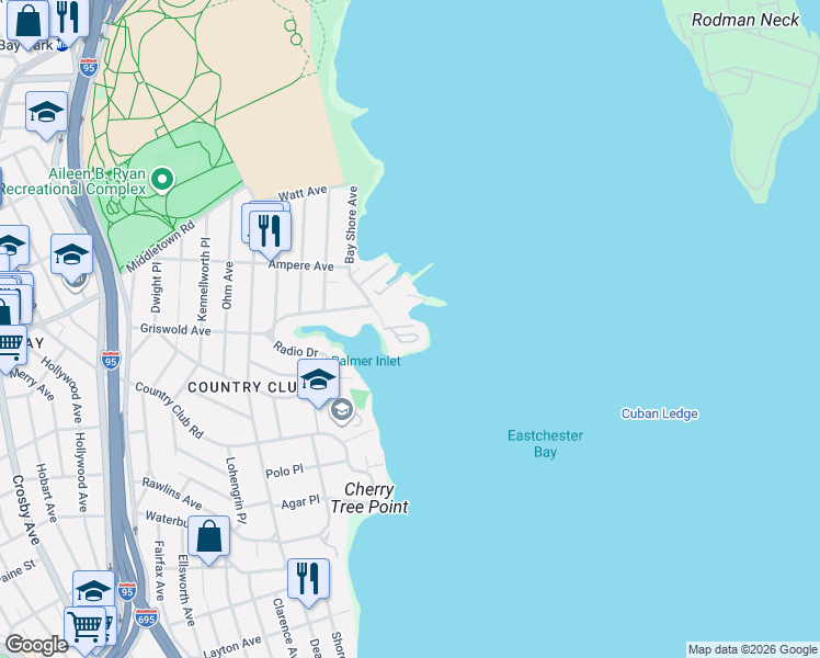 map of restaurants, bars, coffee shops, grocery stores, and more near 1470 Outlook Avenue in Bronx
