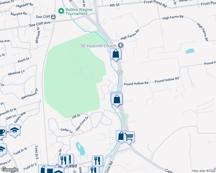map of restaurants, bars, coffee shops, grocery stores, and more near 199 The Glen in Glen Head