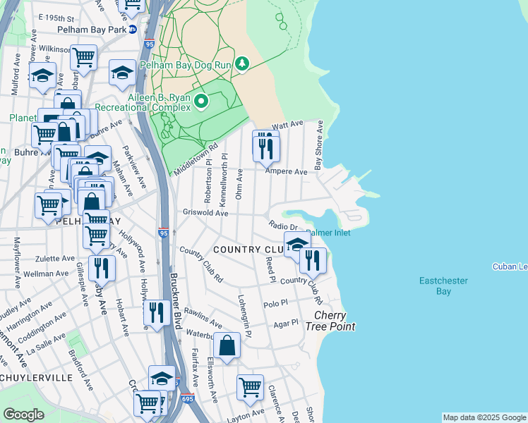 map of restaurants, bars, coffee shops, grocery stores, and more near 1521 Research Avenue in Bronx