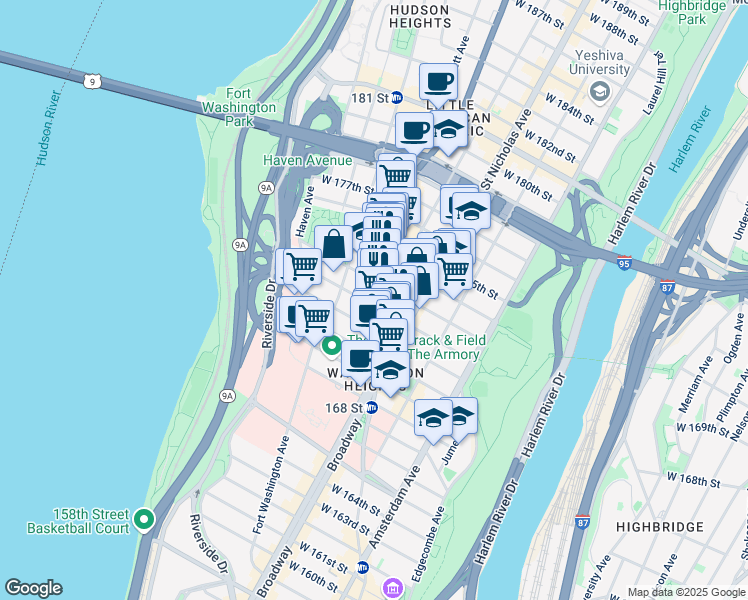 map of restaurants, bars, coffee shops, grocery stores, and more near in New York
