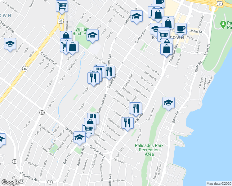 map of restaurants, bars, coffee shops, grocery stores, and more near 292 Elsmere Place in Fort Lee