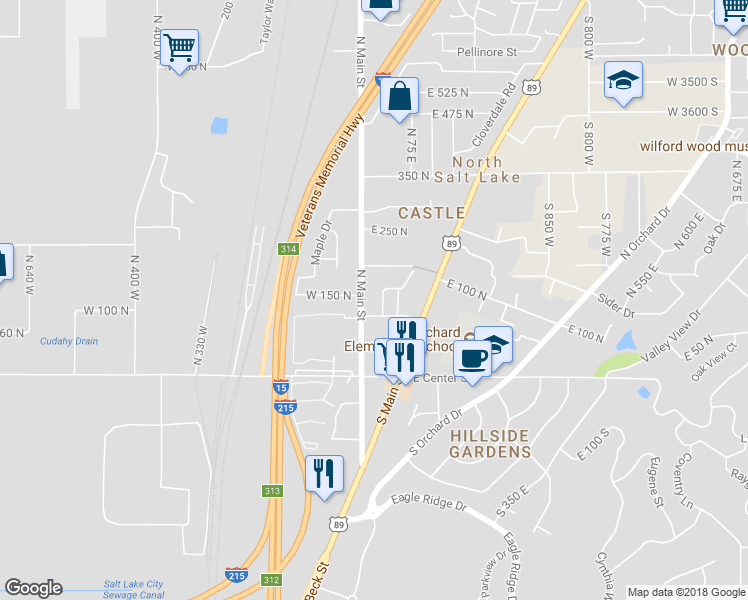 map of restaurants, bars, coffee shops, grocery stores, and more near 151 N Old Station Way East in North Salt Lake