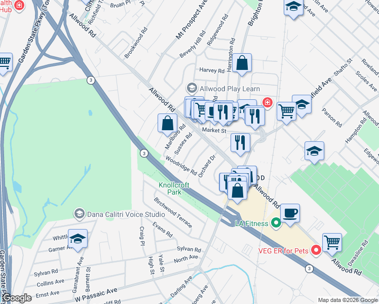 map of restaurants, bars, coffee shops, grocery stores, and more near 29 Sussex Road in Clifton