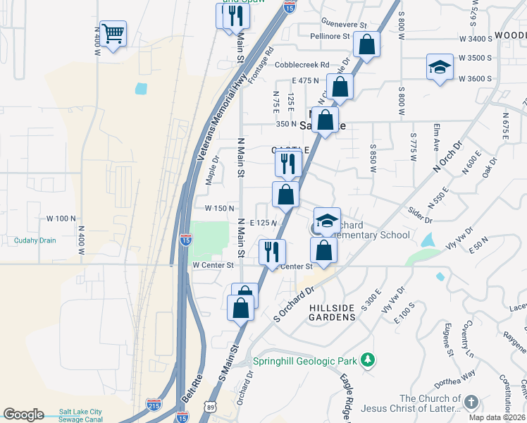 map of restaurants, bars, coffee shops, grocery stores, and more near 55 Old Station Way in North Salt Lake