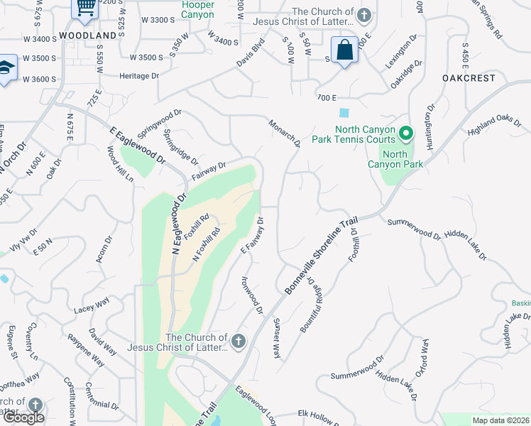 map of restaurants, bars, coffee shops, grocery stores, and more near 136 East Fairway Drive in North Salt Lake