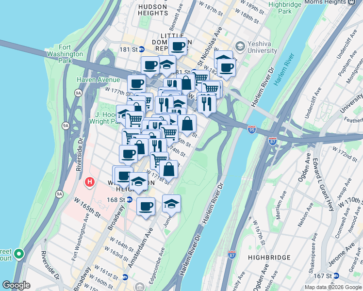 map of restaurants, bars, coffee shops, grocery stores, and more near in New York