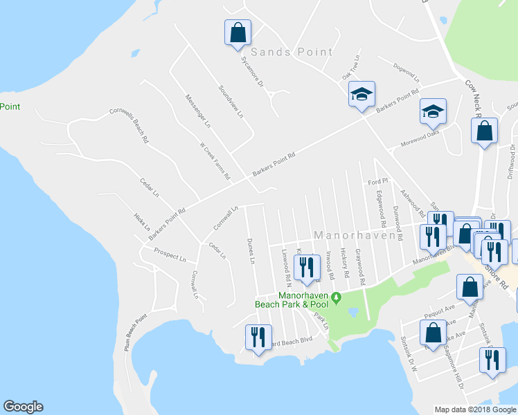 map of restaurants, bars, coffee shops, grocery stores, and more near Messenger Lane in Sands Point