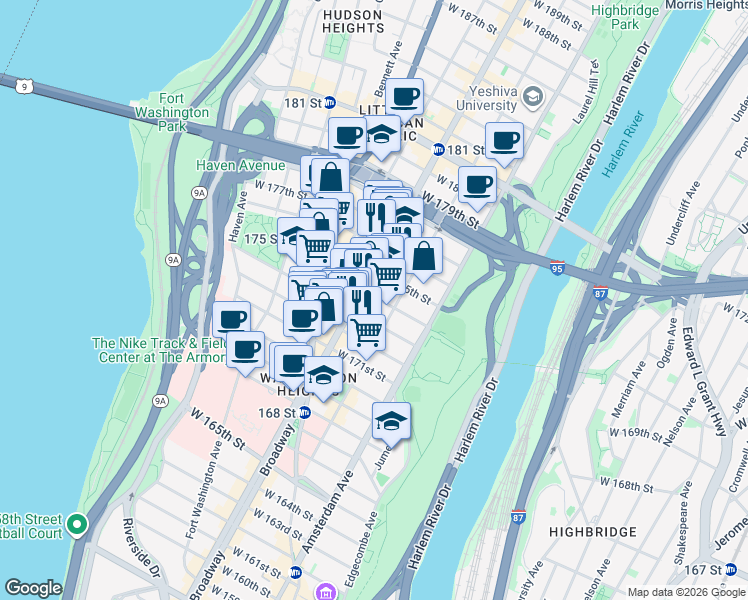 map of restaurants, bars, coffee shops, grocery stores, and more near in New York