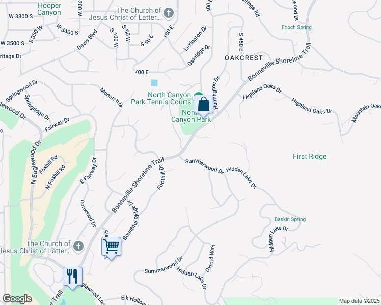 map of restaurants, bars, coffee shops, grocery stores, and more near 4275 South Bountiful Boulevard in Bountiful