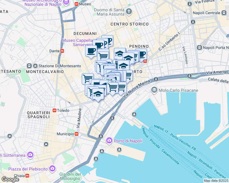 map of restaurants, bars, coffee shops, grocery stores, and more near 8 Via Porta di Massa in Napoli