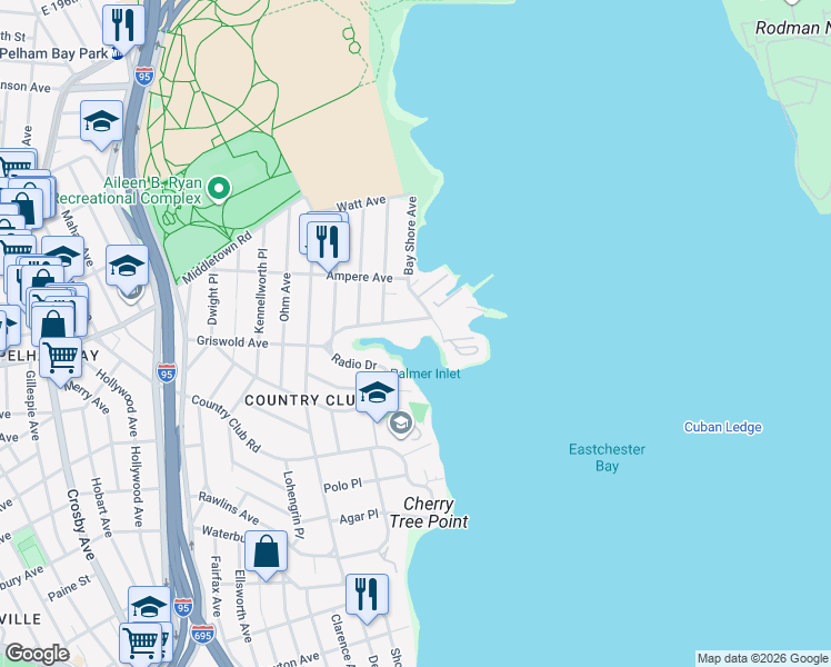 map of restaurants, bars, coffee shops, grocery stores, and more near 3297 Griswold Avenue in Bronx