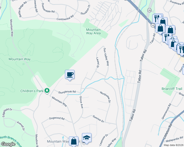 map of restaurants, bars, coffee shops, grocery stores, and more near 10 Laurel Street in Morris Plains