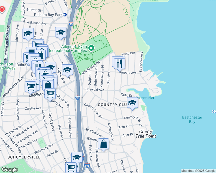 map of restaurants, bars, coffee shops, grocery stores, and more near 1528 Ohm Avenue in The Bronx