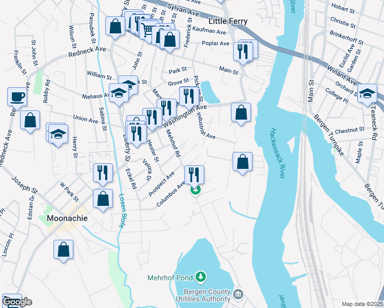 map of restaurants, bars, coffee shops, grocery stores, and more near 19 Louis Street in Little Ferry