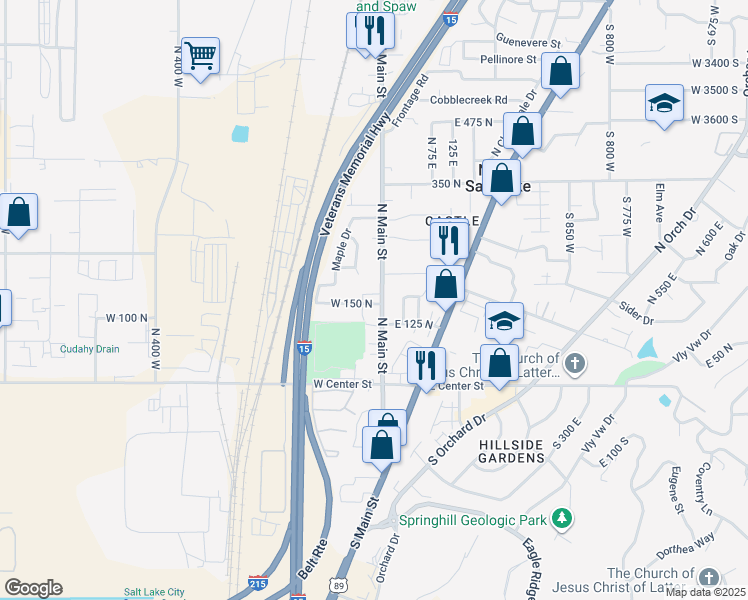 map of restaurants, bars, coffee shops, grocery stores, and more near 171 North Main Street in North Salt Lake