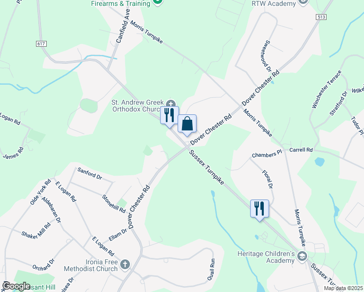 map of restaurants, bars, coffee shops, grocery stores, and more near 1430 Sussex Turnpike in Randolph