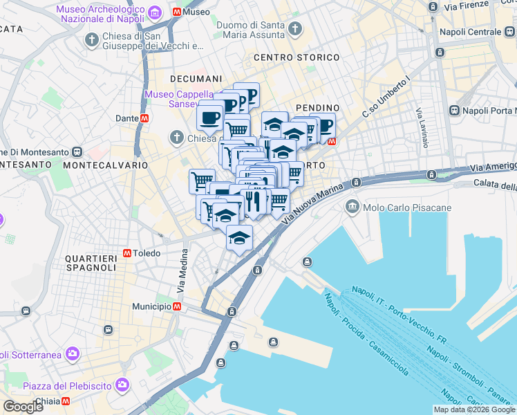 map of restaurants, bars, coffee shops, grocery stores, and more near 8 Via Porta di Massa in Napoli