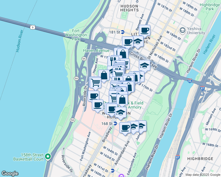 map of restaurants, bars, coffee shops, grocery stores, and more near in New York