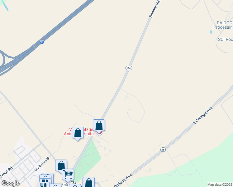 map of restaurants, bars, coffee shops, grocery stores, and more near Benner Pike in State College
