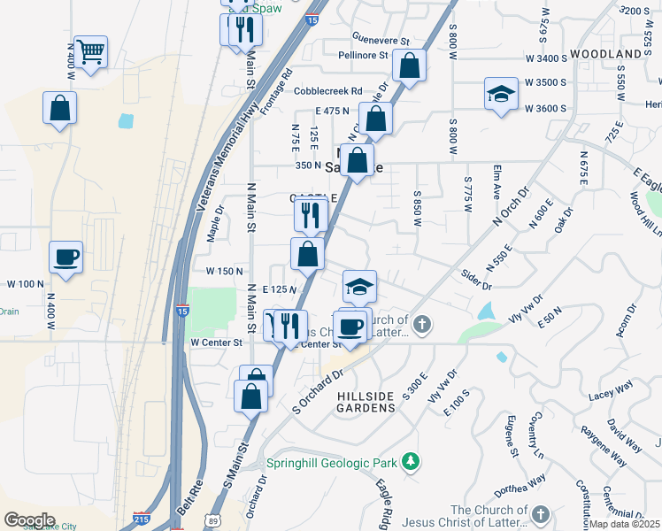 map of restaurants, bars, coffee shops, grocery stores, and more near 191 Odell Lane 100 North in North Salt Lake