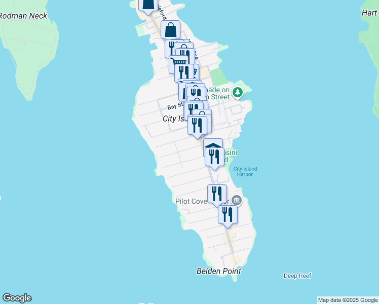 map of restaurants, bars, coffee shops, grocery stores, and more near 93 Schofield Street in Bronx