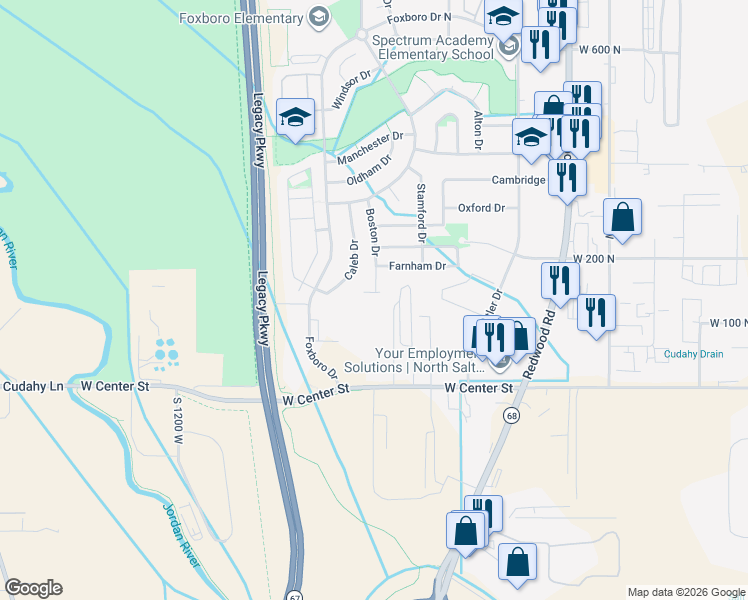 map of restaurants, bars, coffee shops, grocery stores, and more near 176 Boston Drive in North Salt Lake