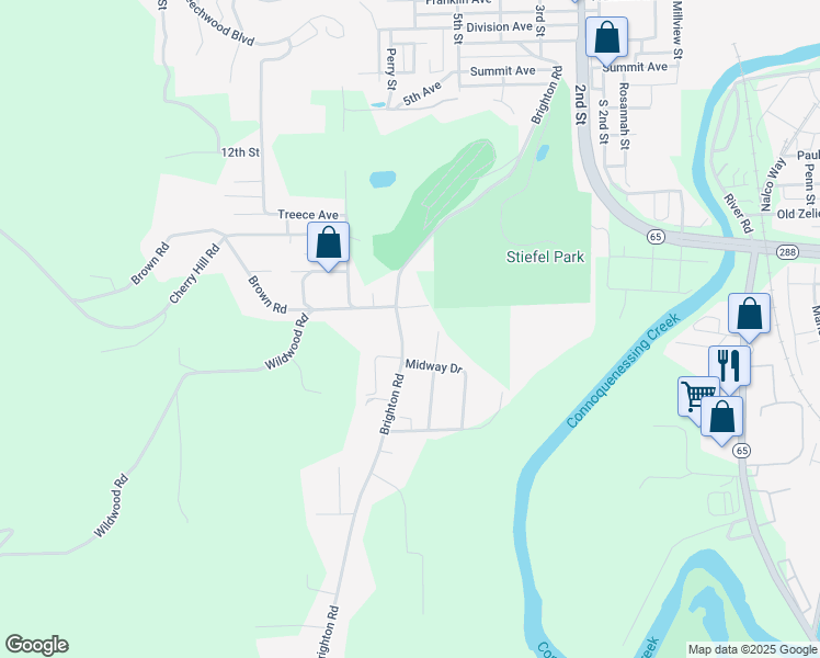 map of restaurants, bars, coffee shops, grocery stores, and more near 1655 Brighton Rd in Ellwood City