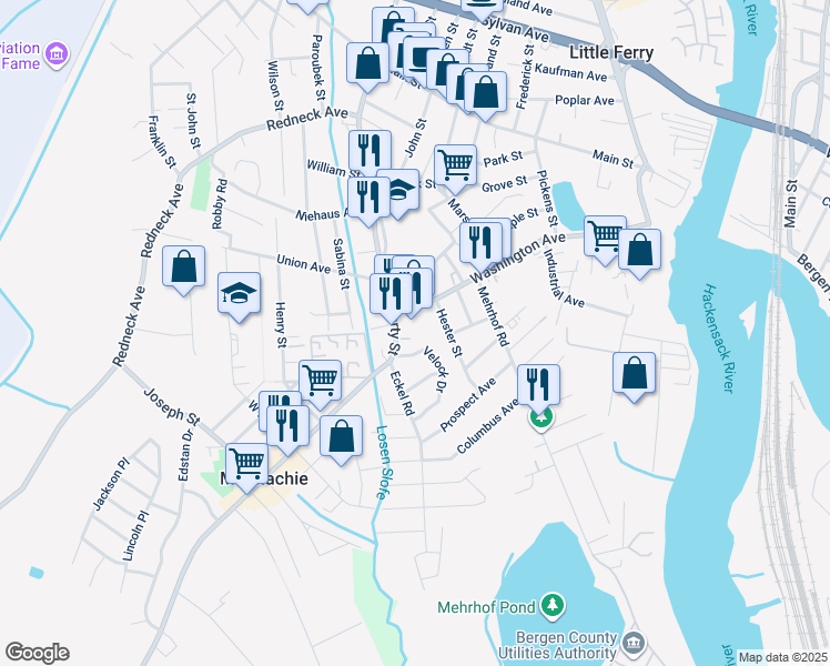 map of restaurants, bars, coffee shops, grocery stores, and more near 213 Washington Avenue in Little Ferry
