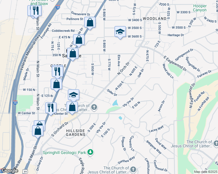 map of restaurants, bars, coffee shops, grocery stores, and more near 170 Orchard Pines Loop in Bountiful