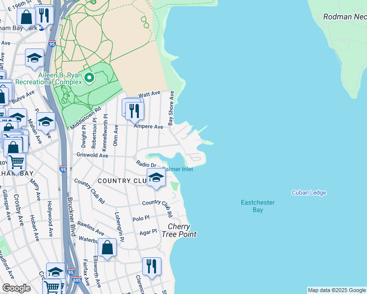 map of restaurants, bars, coffee shops, grocery stores, and more near 1516 Outlook Avenue in Bronx