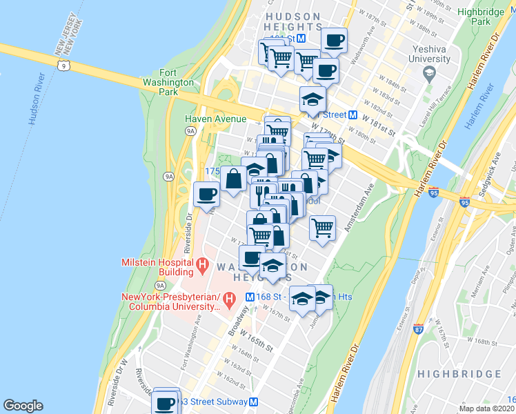 map of restaurants, bars, coffee shops, grocery stores, and more near in New York