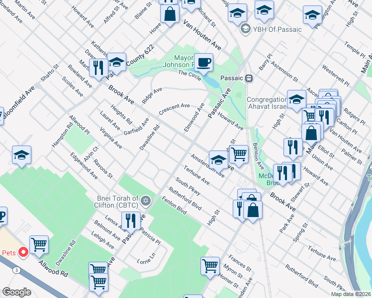 map of restaurants, bars, coffee shops, grocery stores, and more near 472 Passaic Avenue in Passaic