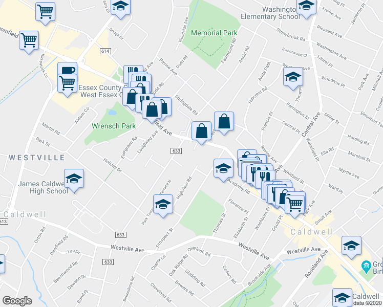 map of restaurants, bars, coffee shops, grocery stores, and more near 16 Magnolia Lane in Caldwell