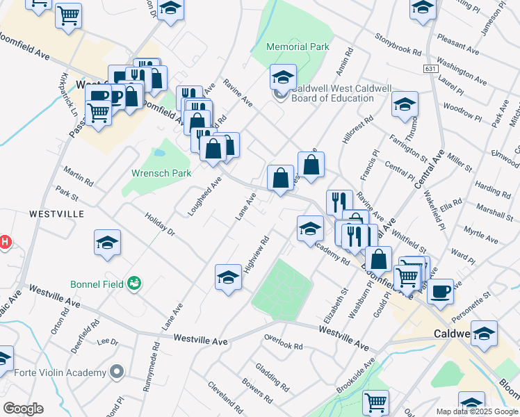 map of restaurants, bars, coffee shops, grocery stores, and more near 4 Lane Avenue in Caldwell