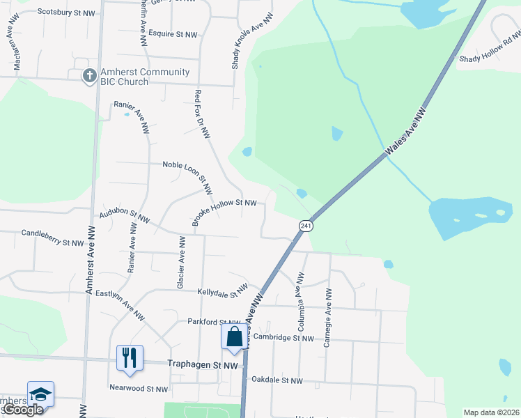 map of restaurants, bars, coffee shops, grocery stores, and more near 8078 Brooke Hollow Street Northwest in Massillon