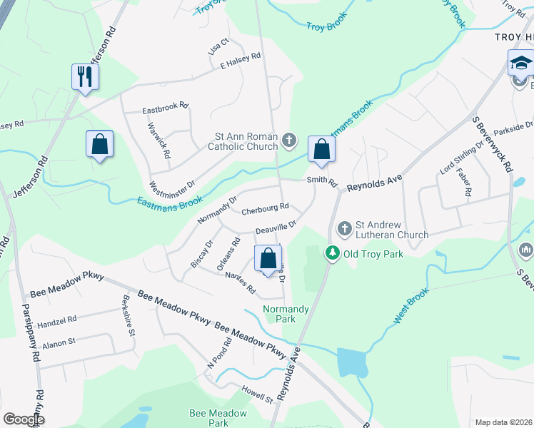 map of restaurants, bars, coffee shops, grocery stores, and more near 11 Cherbourg Road in Parsippany-Troy Hills