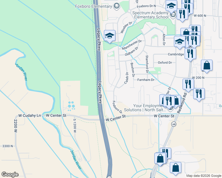 map of restaurants, bars, coffee shops, grocery stores, and more near 154 Walton Court in North Salt Lake
