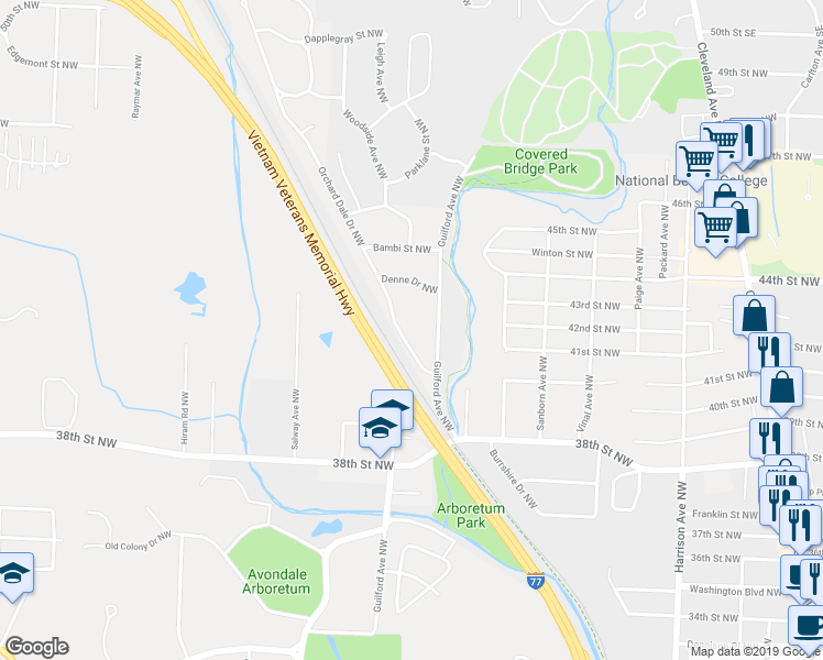map of restaurants, bars, coffee shops, grocery stores, and more near 4120 Orchard Dale Drive Northwest in Canton