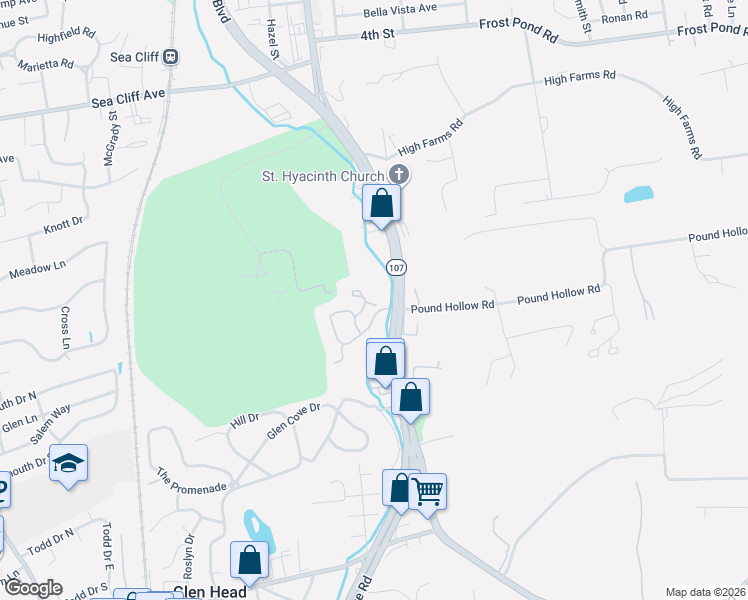 map of restaurants, bars, coffee shops, grocery stores, and more near 27 The Circle in Glen Head
