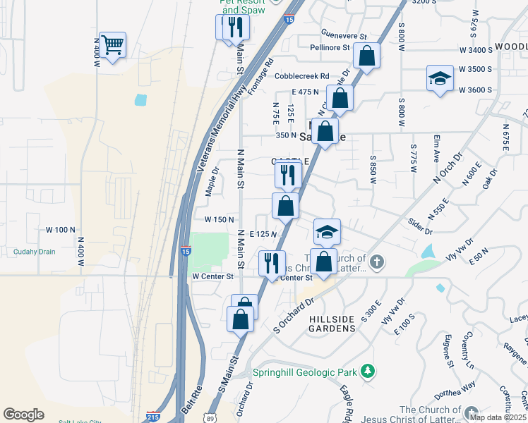 map of restaurants, bars, coffee shops, grocery stores, and more near 55 Old Station Way in North Salt Lake