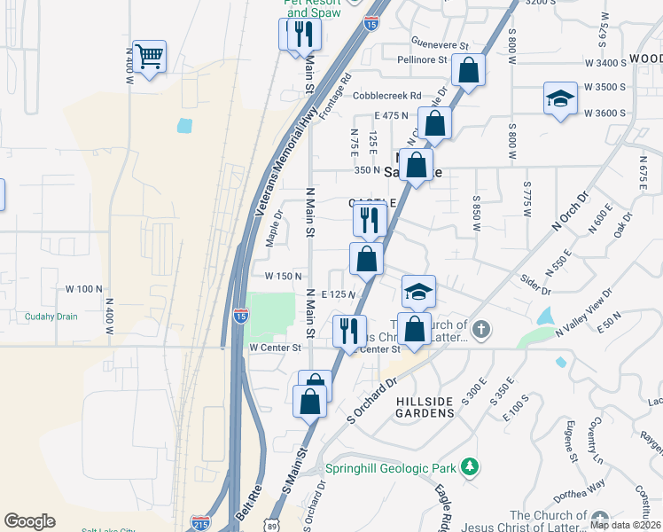 map of restaurants, bars, coffee shops, grocery stores, and more near 39 Old Station Way in North Salt Lake