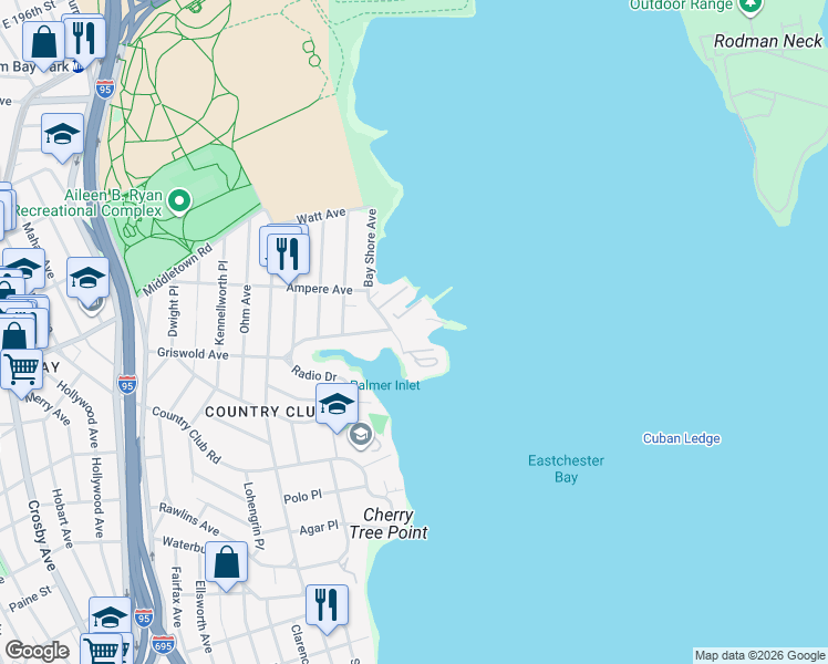 map of restaurants, bars, coffee shops, grocery stores, and more near 1470 Outlook Avenue in Bronx